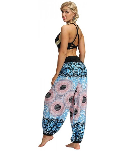 Bottoms Women's Comfy Bohemian Tapered Harem Loose Yoga Pajama Lounge Pants - Bluegrey Circle - CM19DDT53T5