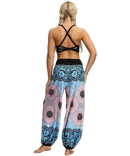 Bottoms Women's Comfy Bohemian Tapered Harem Loose Yoga Pajama Lounge Pants - Bluegrey Circle - CM19DDT53T5
