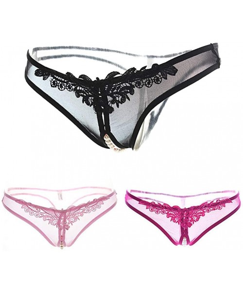 Panties Thongs for Sexy Women Transparent Active Panties Lace Bow-Knot Underwear - Black + Pink + Rose Red - C118S4A7R36