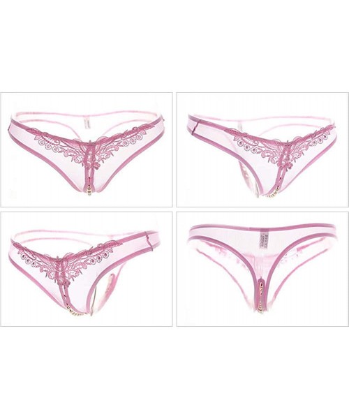 Panties Thongs for Sexy Women Transparent Active Panties Lace Bow-Knot Underwear - Black + Pink + Rose Red - C118S4A7R36