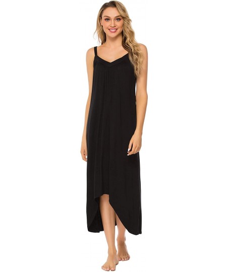 Nightgowns & Sleepshirts Womens Sleeveless Long Nightgown Cotton V Neck Sleepwear Full Slip Night Dress Chemise - Black - CJ1...
