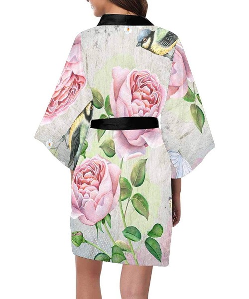 Robes Custom Watercolor Pink Rose Women Kimono Robes Beach Cover Up for Parties Wedding (XS-2XL) - Multi 1 - C8194S4IGWD