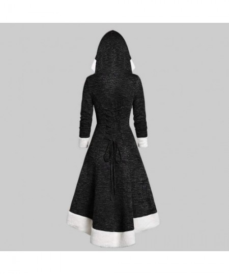 Tops Women Hooded Lace Up Asymmetrical Dress Plus Size Vintage Hooded Lace Up Panel Marled Asymmetrical Knit Dress A black - ...