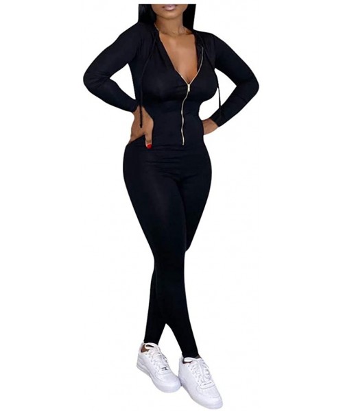 Thermal Underwear Women's 2 Piece Tracksuit Set-Zipper Coat + Elastic Leggings Pants Sweatpants for Jogger Sports - Black - C...