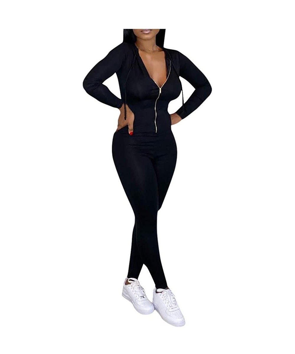 Thermal Underwear Women's 2 Piece Tracksuit Set-Zipper Coat + Elastic Leggings Pants Sweatpants for Jogger Sports - Black - C...