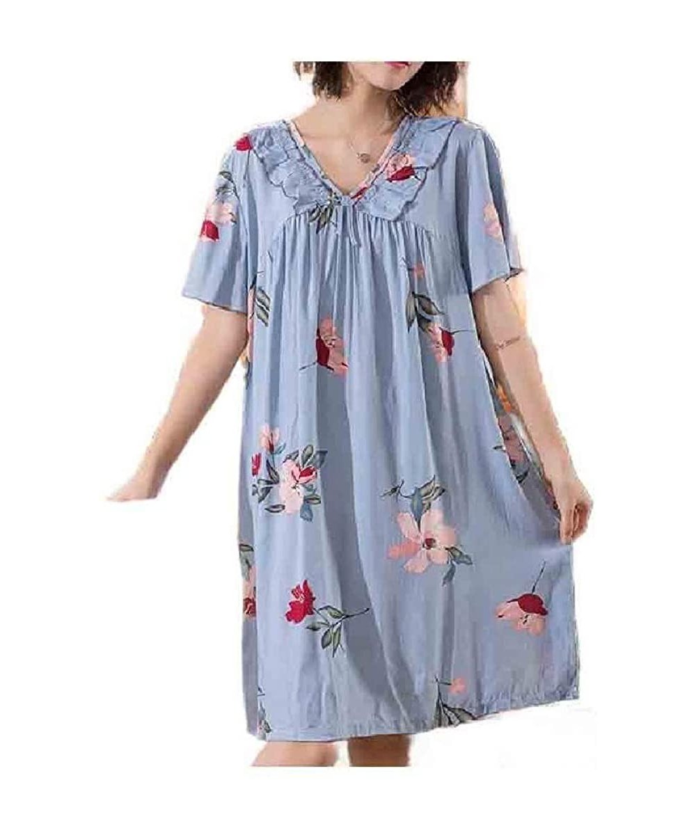 Nightgowns & Sleepshirts Womens Oversized Loose Short Sleeves Floral Tribal V-Neck Sleep Dress - As2 - C9190C4OS0Z