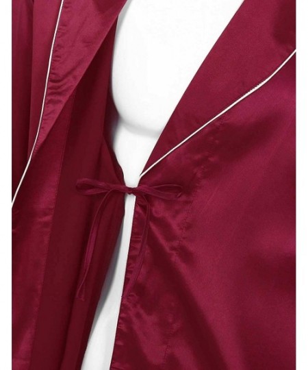 Robes Mens Silky Satin Long Sleeves Bathrobe Loungewear Pajamas Nightgown Nightwear - Burgundy - CP198XQ5872