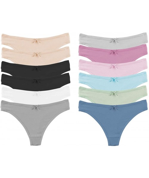 Panties 12 Pack Womens Cotton Thongs Underwear Lingerie Sexy Panties - Pastel - CB18L7TY9WE