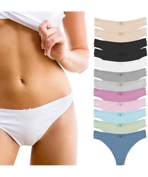 Panties 12 Pack Womens Cotton Thongs Underwear Lingerie Sexy Panties - Pastel - CB18L7TY9WE