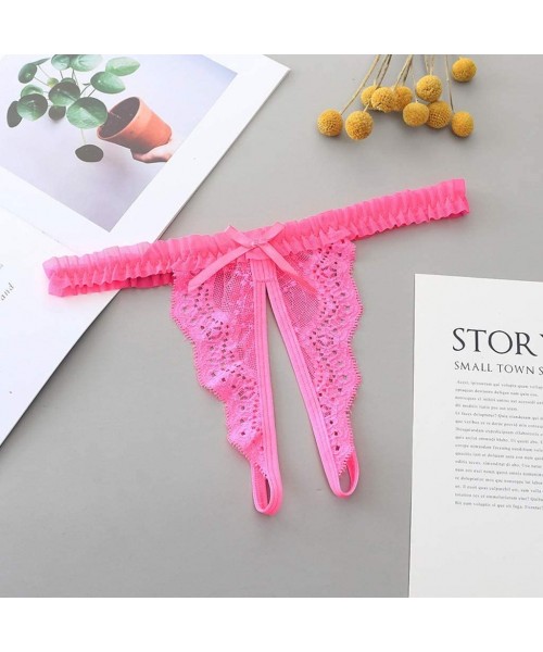 Accessories Women's Sexy Lingerie Lace Open Thong Panties G-Strings T-Back Brief Pajamas-Underwear for Ladies - Hot Pink - CY...