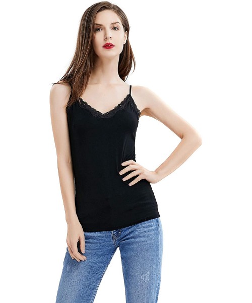 Camisoles & Tanks Lace Camisole for Women Sleeveless V Neck Spaghetti Strap Tank Top Camisole - Black - CQ194ZX4W8Y