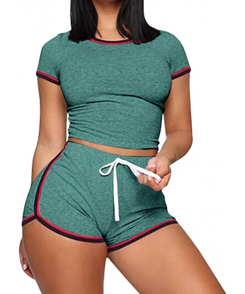 Sets Sweatsuit for Women 2 Piece Sports Outfits Sexy Crop Top + Bodycon Biker Shorts Set Jumpsuits Rompers Tracksuits Green -...