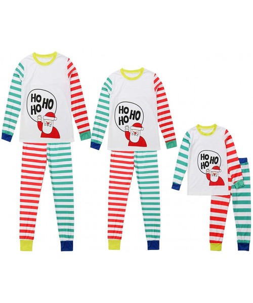 Sets Family Matching Christmas Pajamas Xmas Santa Claus HO HO HO Red Green Striped Splice Sleepwear Set - Kids - C118I4UYSQT