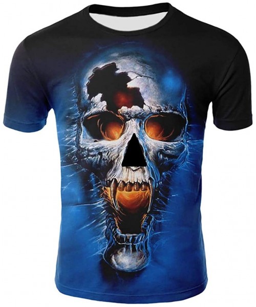 Thermal Underwear Men Skull 3D Printed Short Sleeve T-Shirt Novelty Graphic Cool Funny Comfy Tee Top - A-blue - CC194Q49HYI