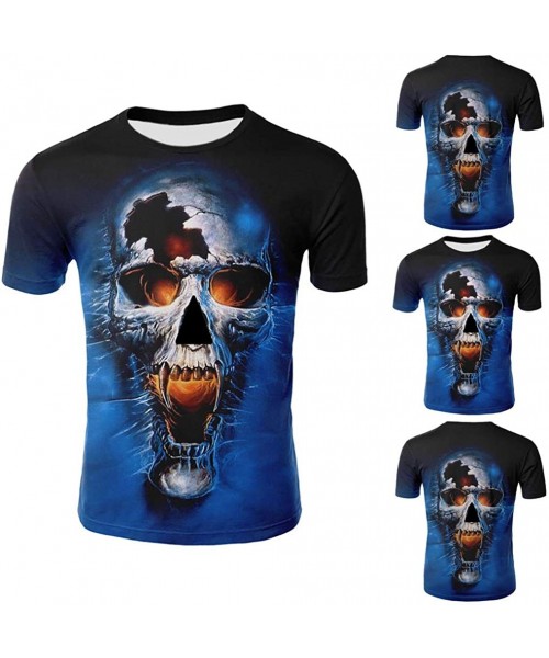 Thermal Underwear Men Skull 3D Printed Short Sleeve T-Shirt Novelty Graphic Cool Funny Comfy Tee Top - A-blue - CC194Q49HYI