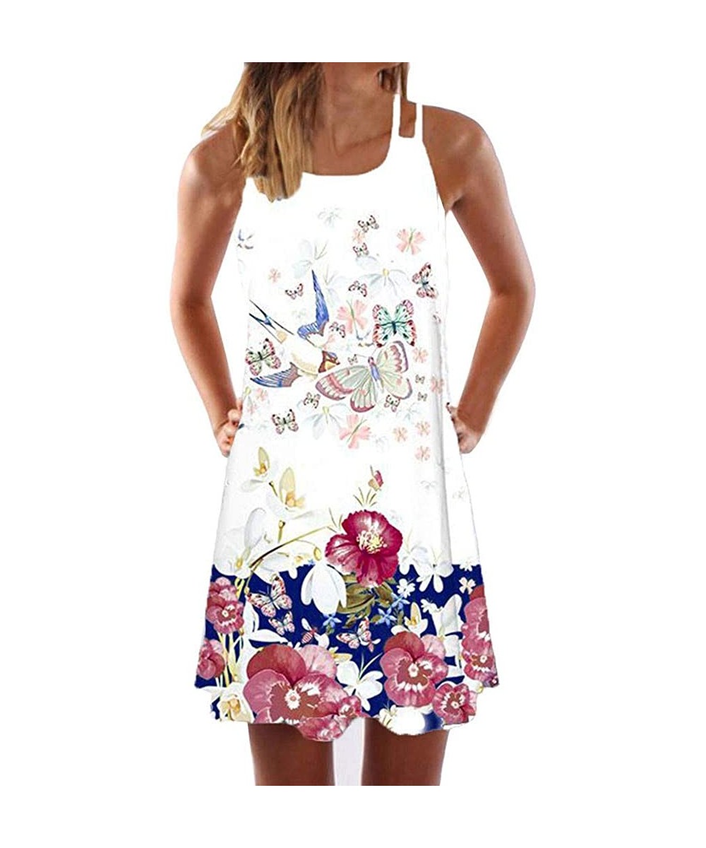 Thermal Underwear Summer Dresses for Women Beach 3D Butterfly Floral Print Sleeveless Vintage Bohe Tank Short Mini Dress - Yc...