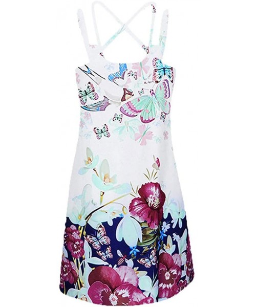 Thermal Underwear Summer Dresses for Women Beach 3D Butterfly Floral Print Sleeveless Vintage Bohe Tank Short Mini Dress - Yc...