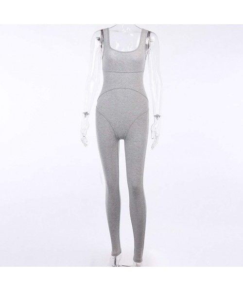 Thermal Underwear Women Solid O-Neck Sexy Slim Yoga Pants Fitness Sleeveless Long Jumpsuit - B_gray - CB190C5CKN0