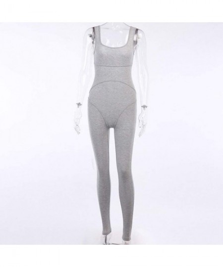 Thermal Underwear Women Solid O-Neck Sexy Slim Yoga Pants Fitness Sleeveless Long Jumpsuit - B_gray - CB190C5CKN0