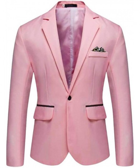 Shapewear Mens Solid Color Business Dress Suit-One Button Slim Fit Formal Party Jacket Blazer - Pink - C2193NQWHCU