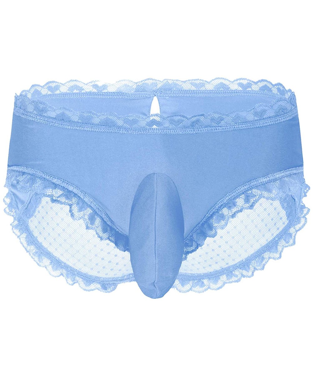 Briefs Sexy Male Men Lingerie Panties Ruffle Lace Sissy Bulge Pouch Sheer Back Bikini Briefs Triangle Underwear - Light Blue ...