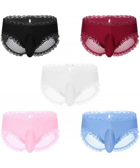 Briefs Sexy Male Men Lingerie Panties Ruffle Lace Sissy Bulge Pouch Sheer Back Bikini Briefs Triangle Underwear - Light Blue ...