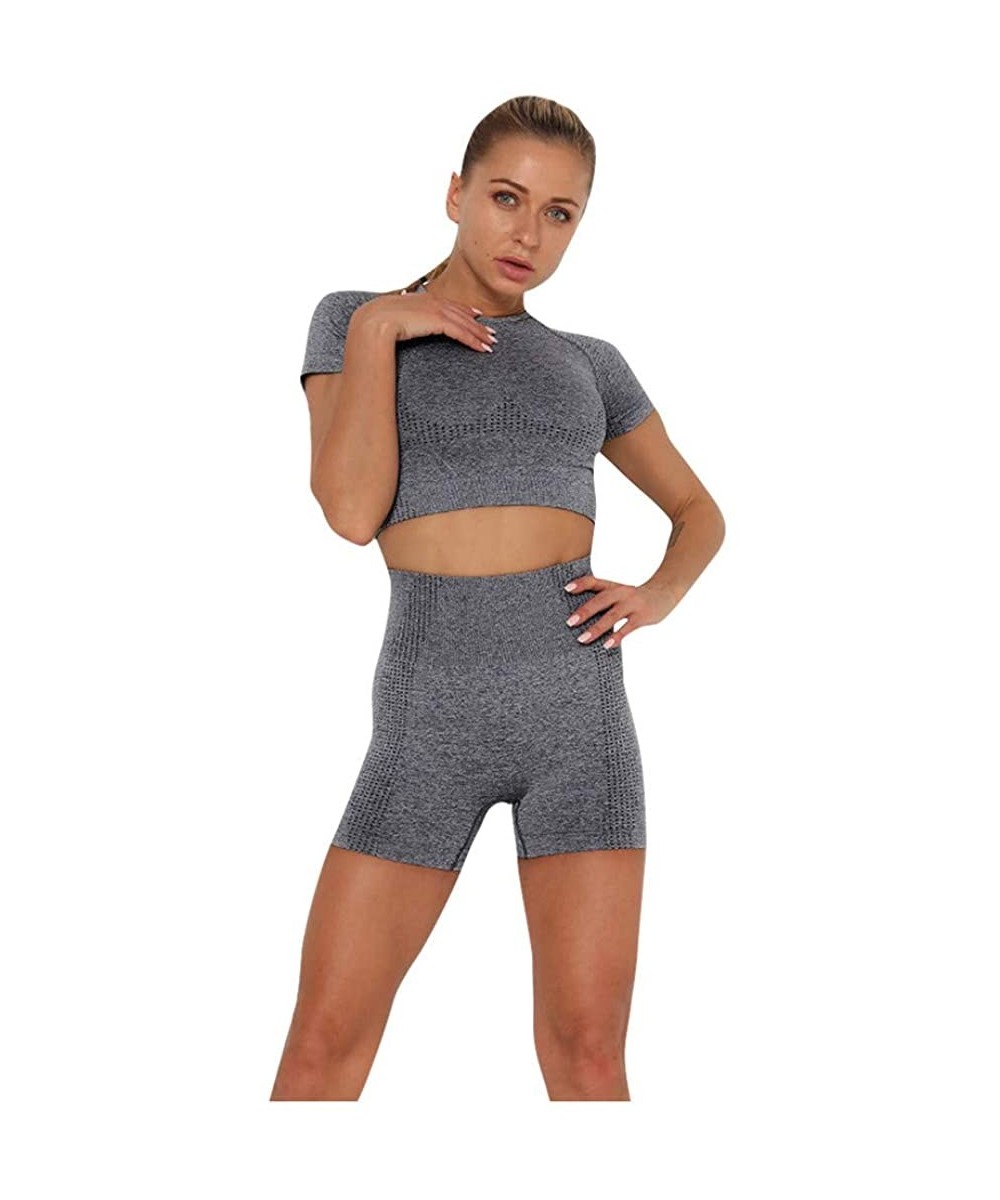Thermal Underwear Women's Pure Color Seamless Exercise Fitness and Running Vest Yoga Shorts Suit - Dark Gray - CU190G49KM0
