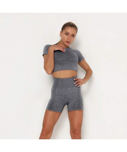 Thermal Underwear Women's Pure Color Seamless Exercise Fitness and Running Vest Yoga Shorts Suit - Dark Gray - CU190G49KM0
