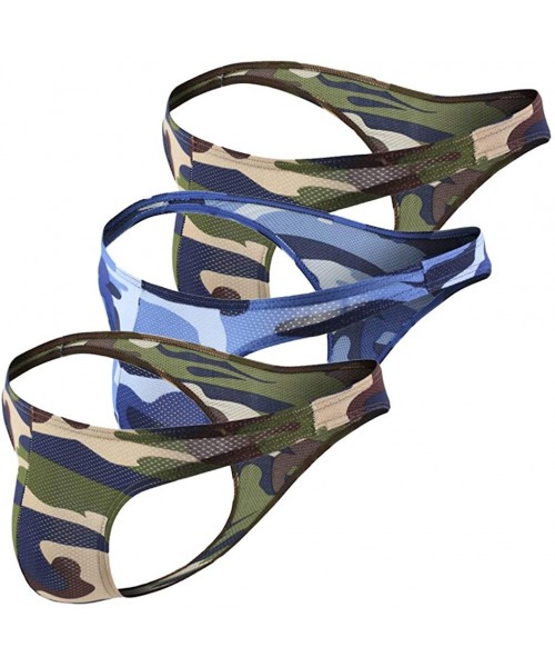 G-Strings & Thongs 3PC Men Thong Panties G-String Underpants Comfort Thongs Low Raise Underwear Camouflage Sexy T-Back Underp...