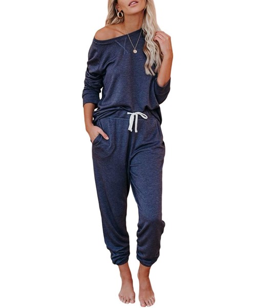 Sets Womens Tie Dye Printed Pajamas Set Casual Long Sleeve Tops and Pants Pj Lounge Sets - B Blue - CR1902ZD6HS