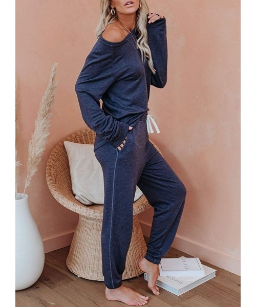 Sets Womens Tie Dye Printed Pajamas Set Casual Long Sleeve Tops and Pants Pj Lounge Sets - B Blue - CR1902ZD6HS