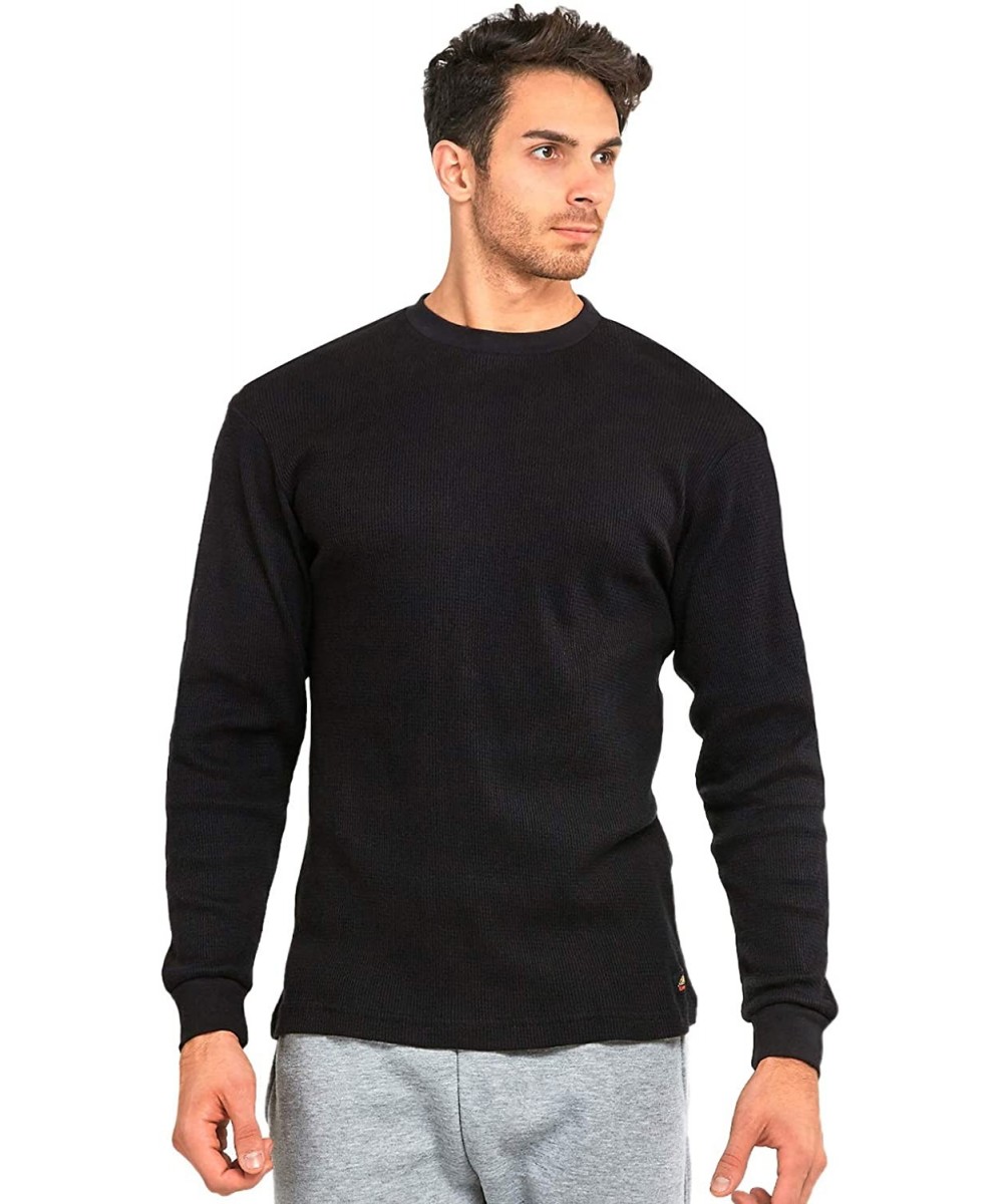 Thermal Underwear Men's Classic Waffle-Knit Heavy Thermal Top - Black (Medium Weight) - CR18ARO0HCU