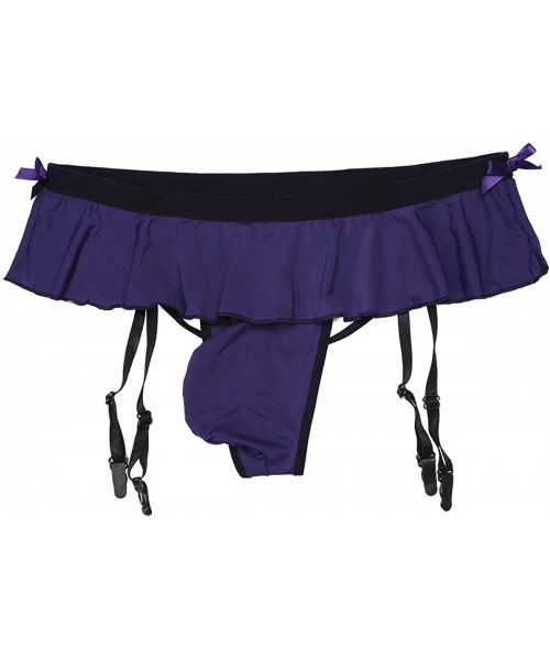 Bikinis Men's Sissy Pouch Panties Garter Underwear Mooning Ruffle Skirted Crossdress Bikini Briefs - Dark Purple - CM194GCECIR