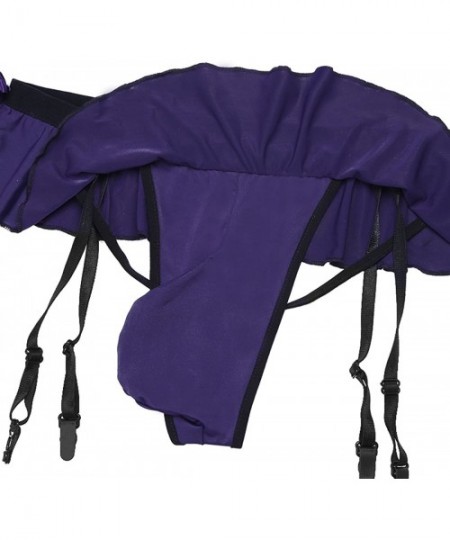 Bikinis Men's Sissy Pouch Panties Garter Underwear Mooning Ruffle Skirted Crossdress Bikini Briefs - Dark Purple - CM194GCECIR