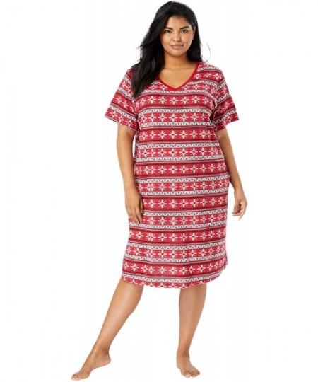 Nightgowns & Sleepshirts Women's Plus Size Print Sleepshirt Nightgown - Classic Red Fair Isle (2029) - CC190GG5HTC