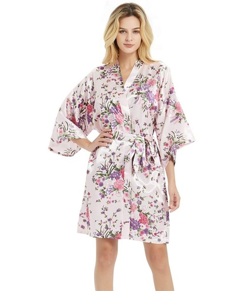 Robes Women's Satin Robes Floral Bridesmaid Robes Short Silky Kimonos Sleepwear - A-floral Pink - CJ198CIS26E