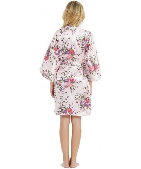 Robes Women's Satin Robes Floral Bridesmaid Robes Short Silky Kimonos Sleepwear - A-floral Pink - CJ198CIS26E