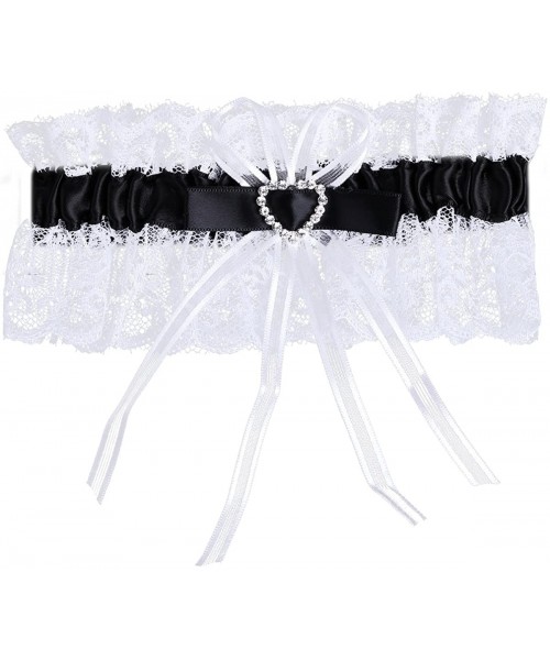 Garters & Garter Belts Satin Lace Wedding Garters Belt for Bride Prom Party with Rhinestone - Black - C818H8AUIG6