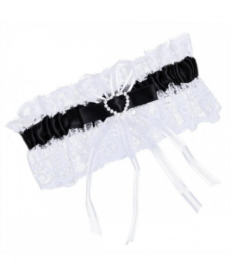 Garters & Garter Belts Satin Lace Wedding Garters Belt for Bride Prom Party with Rhinestone - Black - C818H8AUIG6