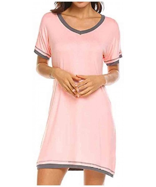 Tops Women Everyday Short Sleeves Crew-Neck Cozy Contrast Color Sleepwear - Pink - CE1900R6K9O