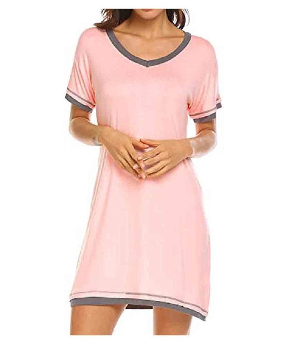 Tops Women Everyday Short Sleeves Crew-Neck Cozy Contrast Color Sleepwear - Pink - CE1900R6K9O