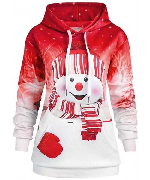 Thermal Underwear Women's Christmas Hoodie Gradient Drawstring Sweatshirt with Pocket Cartoon Snowman Print Top - A-red - C71...