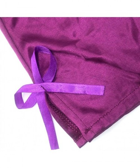 Sets Sexy Pajama Set Lace Cami Shorts 2 Piece Satin Silk Lingerie Sleepwear Nightgown - Purple - C5199CX2S4T