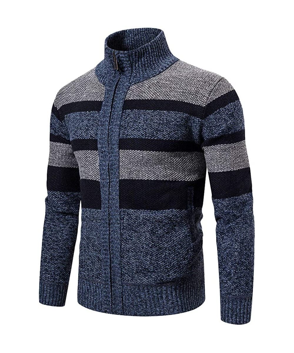 Briefs Men's Full Zip Casual Classic Soft Thick Knitted Cardigan Sweaters Long Sleeve with Pockets - Blue a - CQ193EKXT9C