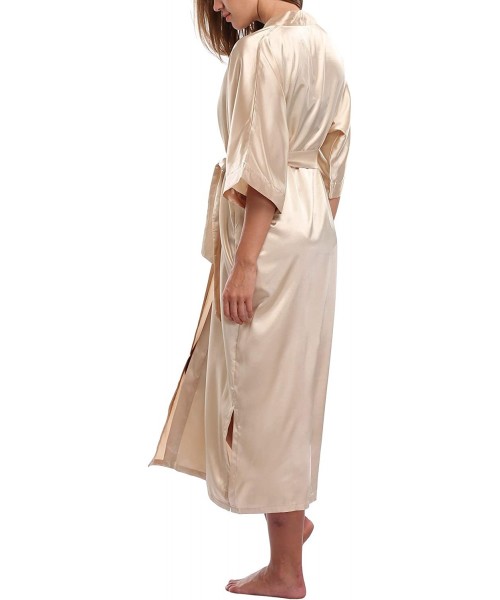 Robes Women's Long Satin Robe Sexy Lightweight Bathrobe Pure Color Sleepwear Plus Size - Champagne - C6188ARTETE