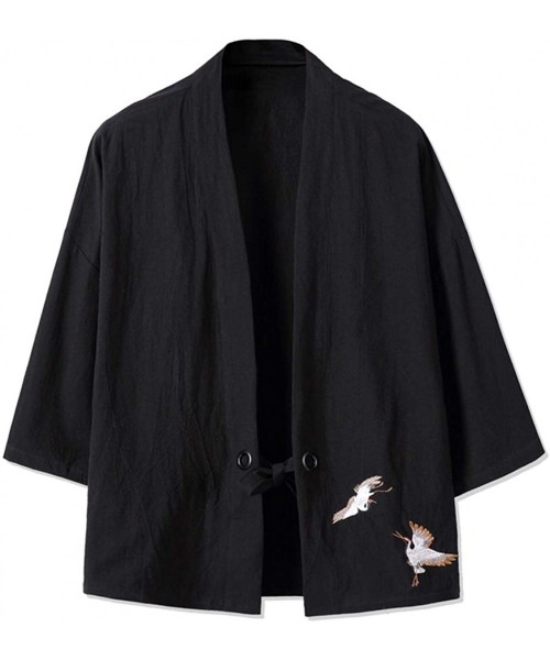 Robes Men's Haori Jacket Kimono Cardigan Noragi Japanese Yukata - T-black - C3196SXY3R7
