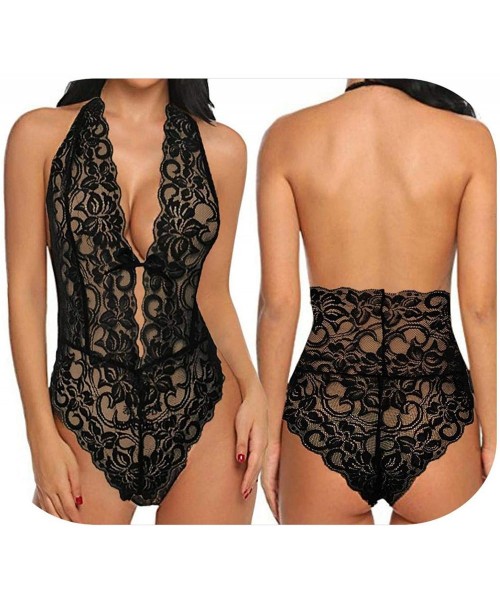 Baby Dolls & Chemises Women Bodysuits One Piece Backless Lingerie Lace V Neck Halter Babydoll Sexy Erotic Ropa Interior - Xxl...