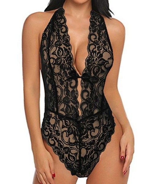 Baby Dolls & Chemises Women Bodysuits One Piece Backless Lingerie Lace V Neck Halter Babydoll Sexy Erotic Ropa Interior - Xxl...