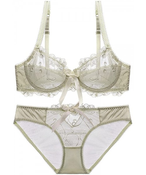 Bras Women See-Through Transparent Sexy Lace Underwire Bra Panty Set - Off-white - CX18CQ4X904