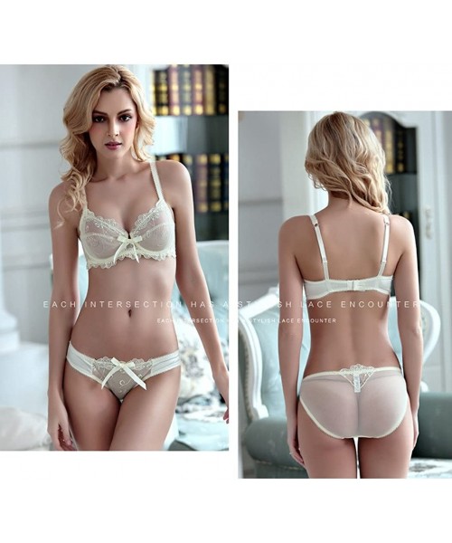 Bras Women See-Through Transparent Sexy Lace Underwire Bra Panty Set - Off-white - CX18CQ4X904